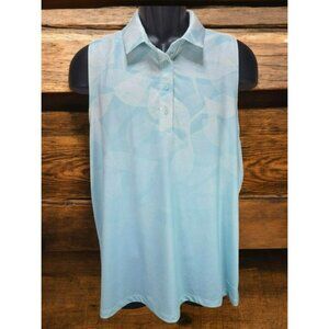 Nike Dri-Fit Womens Blue Leaf Print Golf Polo XL Activewear Sleeveless